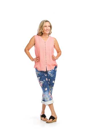 PP-12812 - STRETCH FLORAL JEAN LOOK PANTS - Colors: AS SHOWN - Available Sizes:XS-XXL - Catalog Page:82 